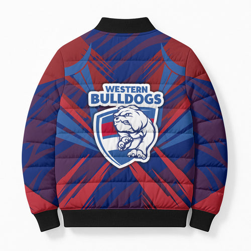 Western Bulldogs Australian Football Bomber Puffer Jacket Aggressive Bulldog Mascot - Bold Team Colors