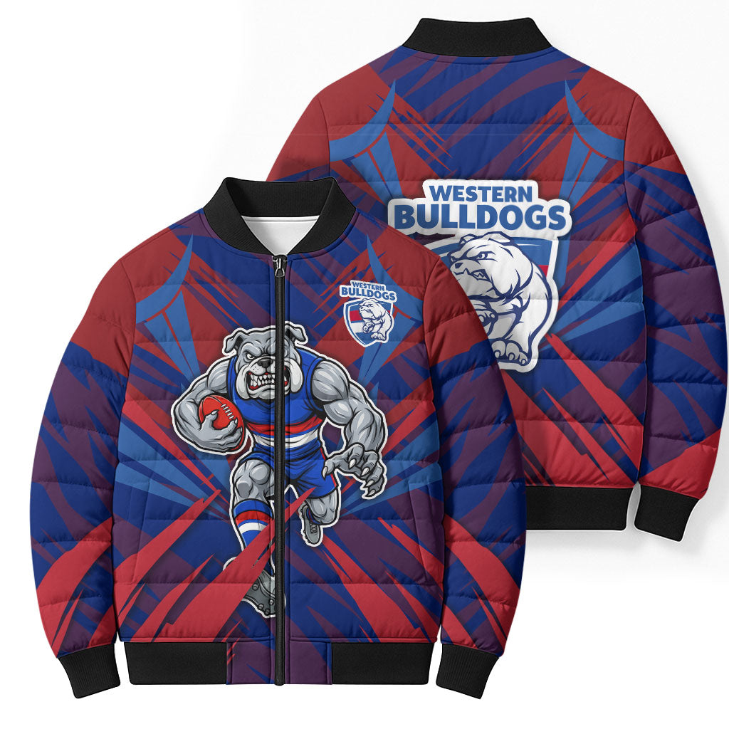 Western Bulldogs Australian Football Bomber Puffer Jacket Aggressive Bulldog Mascot - Bold Team Colors