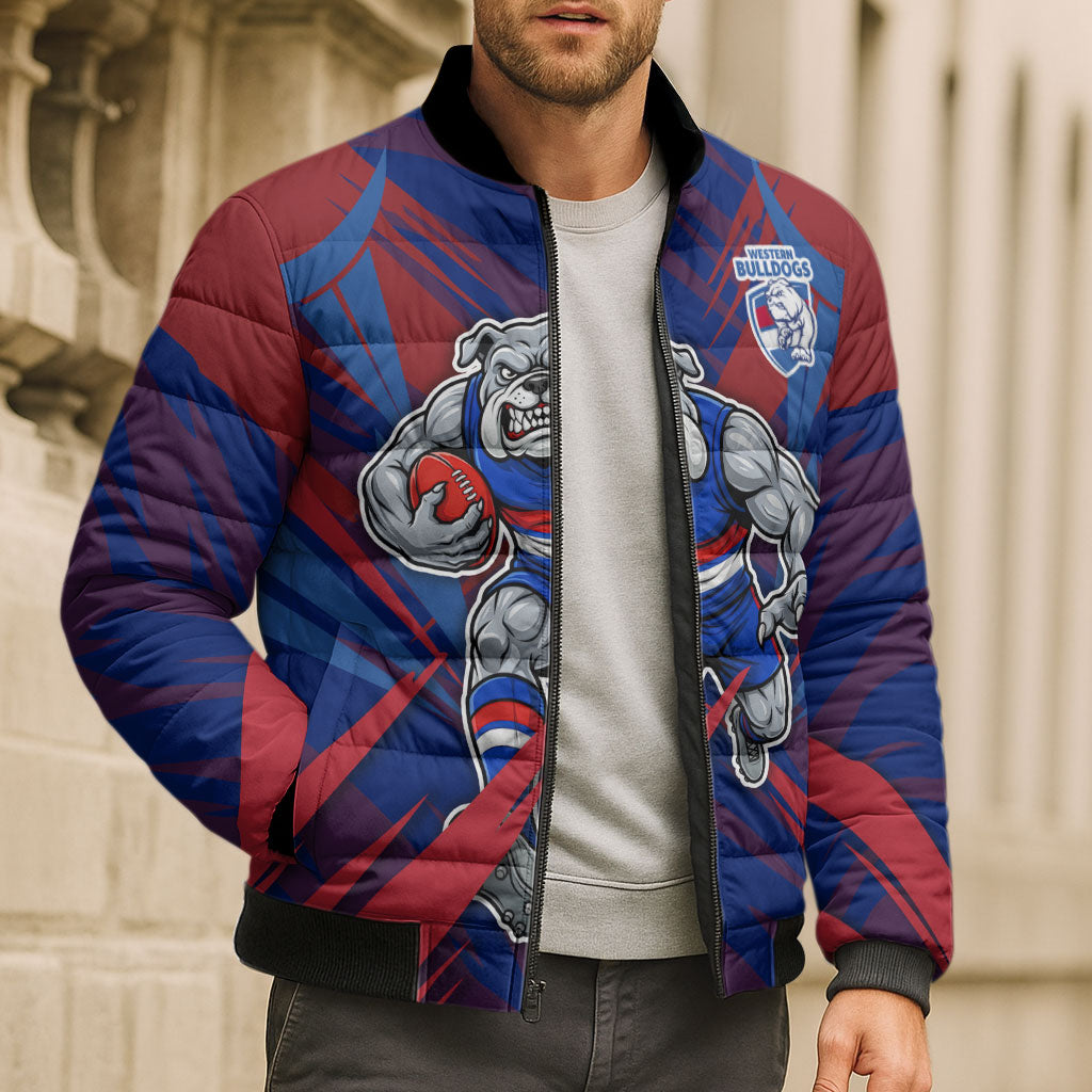Western Bulldogs Australian Football Bomber Puffer Jacket Aggressive Bulldog Mascot - Bold Team Colors