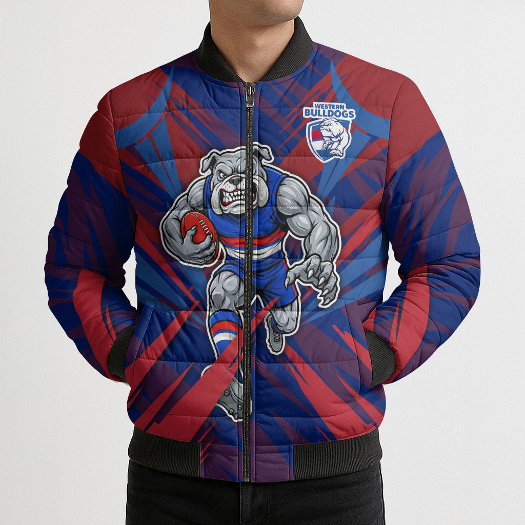 Western Bulldogs Australian Football Bomber Puffer Jacket Aggressive Bulldog Mascot - Bold Team Colors