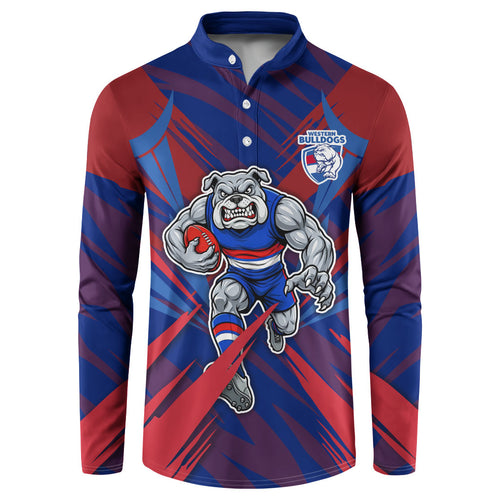 Western Bulldogs Australian Football Button Sweatshirt Aggressive Bulldog Mascot - Bold Team Colors