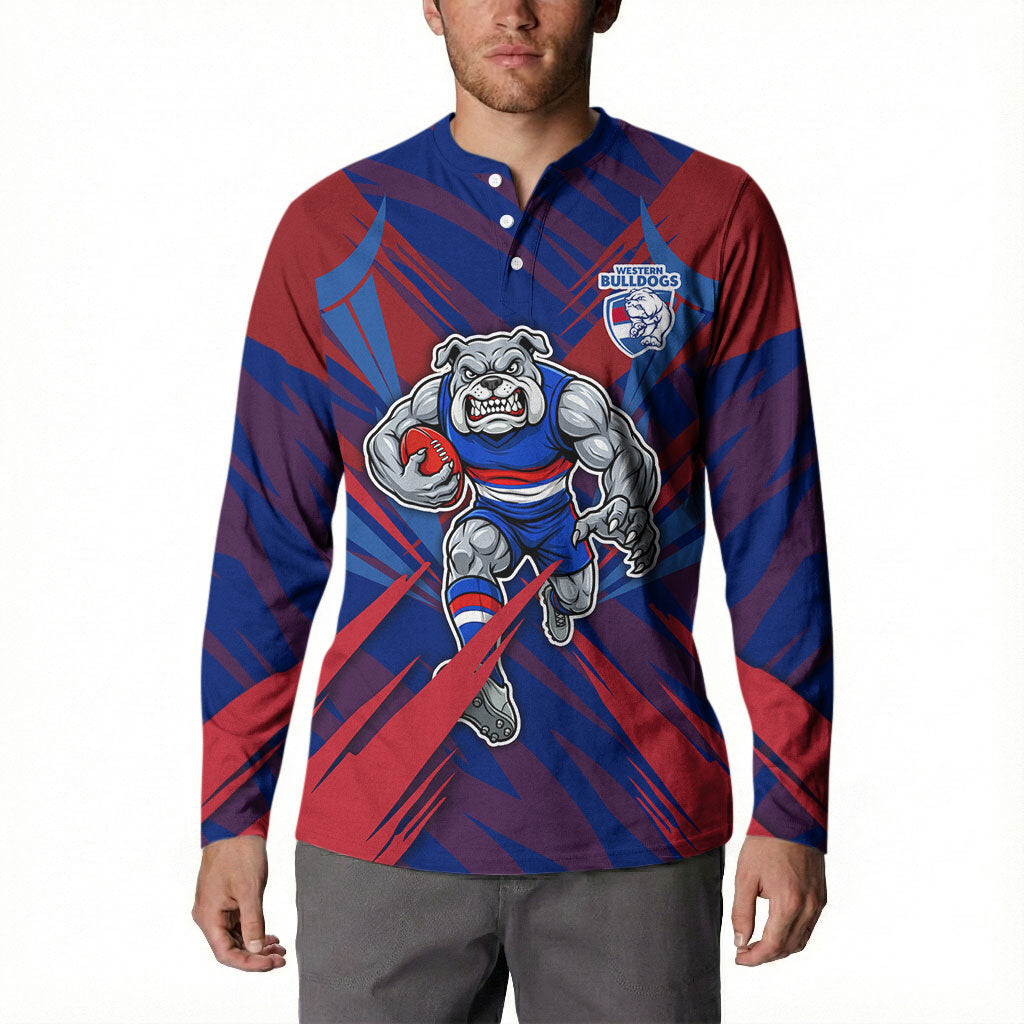 Western Bulldogs Australian Football Button Sweatshirt Aggressive Bulldog Mascot - Bold Team Colors