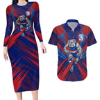 Western Bulldogs Australian Football Couples Matching Long Sleeve Bodycon Dress and Hawaiian Shirt Aggressive Bulldog Mascot - Bold Team Colors