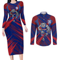 Western Bulldogs Australian Football Couples Matching Long Sleeve Bodycon Dress and Long Sleeve Button Shirt Aggressive Bulldog Mascot - Bold Team Colors