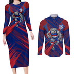 Western Bulldogs Australian Football Couples Matching Long Sleeve Bodycon Dress and Long Sleeve Button Shirt Aggressive Bulldog Mascot - Bold Team Colors
