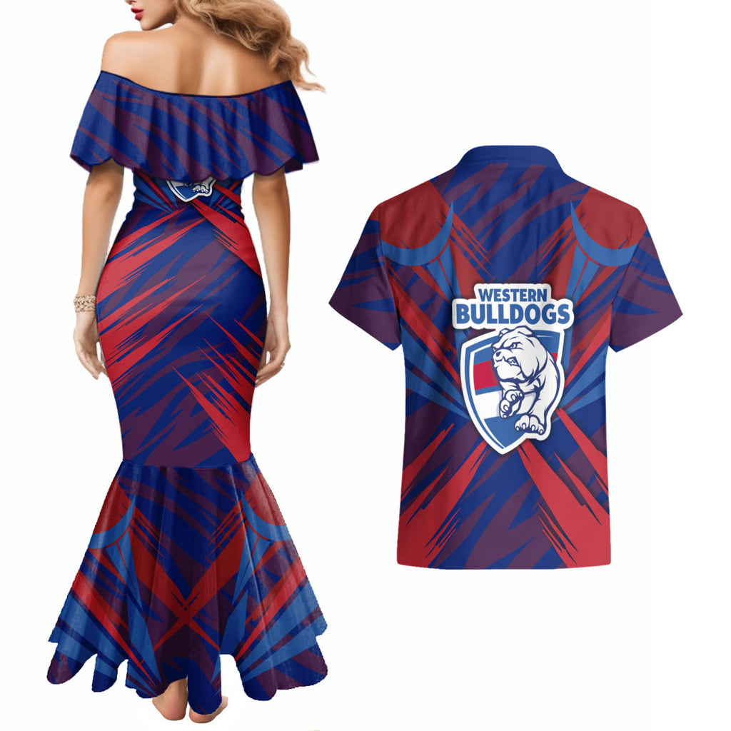 Western Bulldogs Australian Football Couples Matching Mermaid Dress and Hawaiian Shirt Aggressive Bulldog Mascot - Bold Team Colors