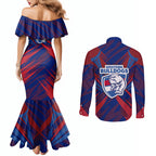 Western Bulldogs Australian Football Couples Matching Mermaid Dress and Long Sleeve Button Shirt Aggressive Bulldog Mascot - Bold Team Colors