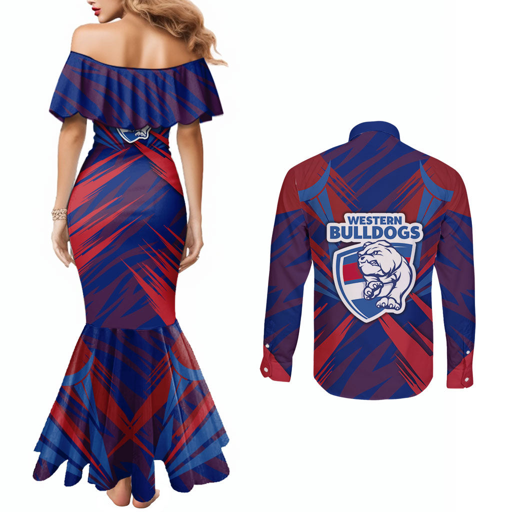 Western Bulldogs Australian Football Couples Matching Mermaid Dress and Long Sleeve Button Shirt Aggressive Bulldog Mascot - Bold Team Colors