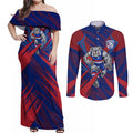 Western Bulldogs Australian Football Couples Matching Off Shoulder Maxi Dress and Long Sleeve Button Shirt Aggressive Bulldog Mascot - Bold Team Colors