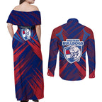 Western Bulldogs Australian Football Couples Matching Off Shoulder Maxi Dress and Long Sleeve Button Shirt Aggressive Bulldog Mascot - Bold Team Colors