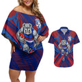 Western Bulldogs Australian Football Couples Matching Off Shoulder Short Dress and Hawaiian Shirt Aggressive Bulldog Mascot - Bold Team Colors