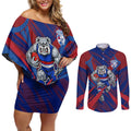Western Bulldogs Australian Football Couples Matching Off Shoulder Short Dress and Long Sleeve Button Shirt Aggressive Bulldog Mascot - Bold Team Colors