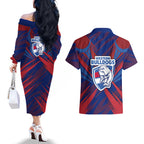 Western Bulldogs Australian Football Couples Matching Off The Shoulder Long Sleeve Dress and Hawaiian Shirt Aggressive Bulldog Mascot - Bold Team Colors