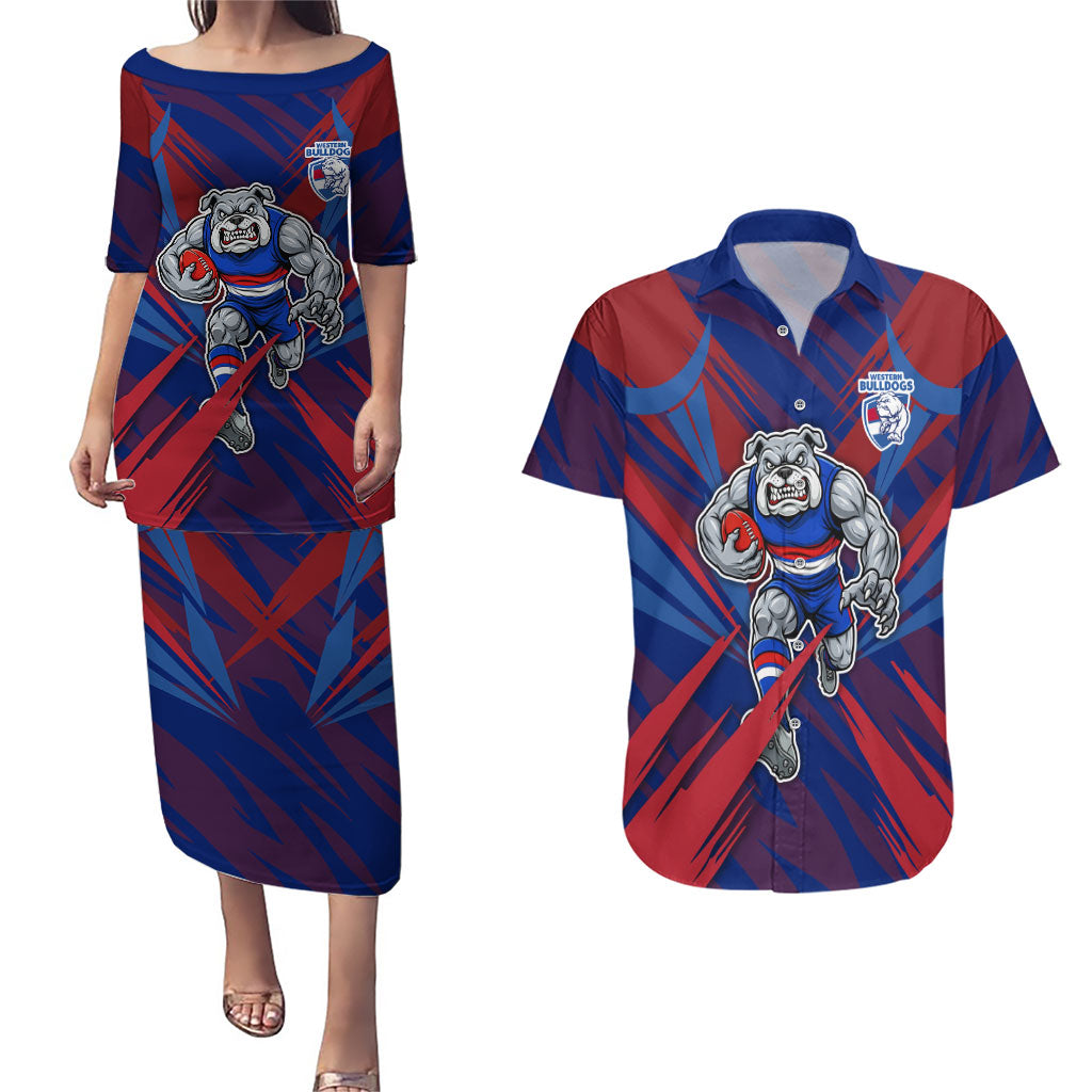 Western Bulldogs Australian Football Couples Matching Puletasi and Hawaiian Shirt Aggressive Bulldog Mascot - Bold Team Colors