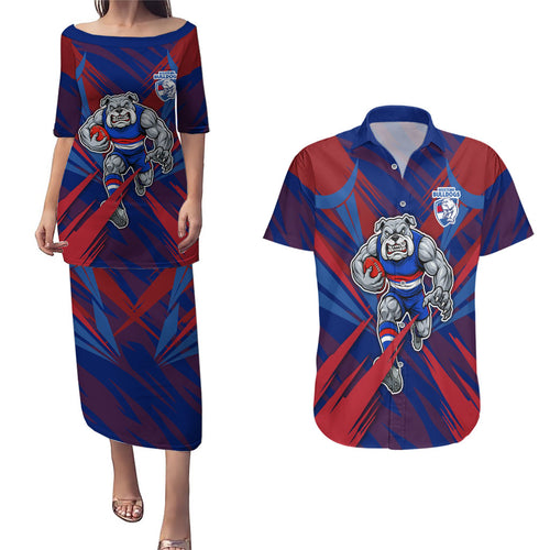 Western Bulldogs Australian Football Couples Matching Puletasi and Hawaiian Shirt Aggressive Bulldog Mascot - Bold Team Colors