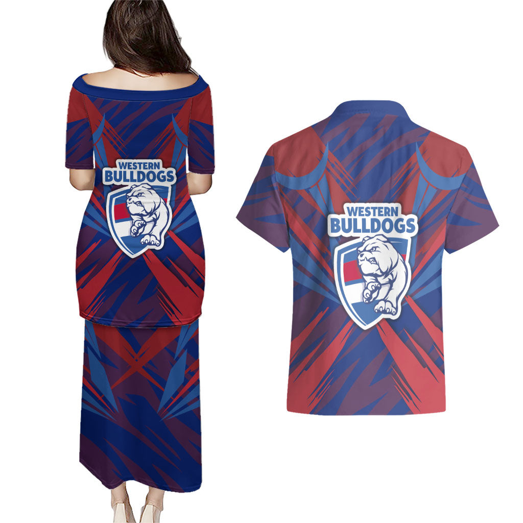 Western Bulldogs Australian Football Couples Matching Puletasi and Hawaiian Shirt Aggressive Bulldog Mascot - Bold Team Colors
