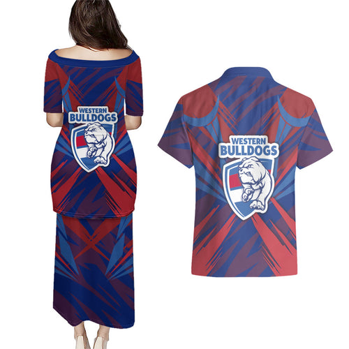 Western Bulldogs Australian Football Couples Matching Puletasi and Hawaiian Shirt Aggressive Bulldog Mascot - Bold Team Colors