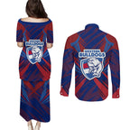 Western Bulldogs Australian Football Couples Matching Puletasi and Long Sleeve Button Shirt Aggressive Bulldog Mascot - Bold Team Colors