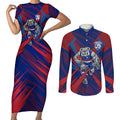 Western Bulldogs Australian Football Couples Matching Short Sleeve Bodycon Dress and Long Sleeve Button Shirt Aggressive Bulldog Mascot - Bold Team Colors