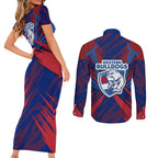 Western Bulldogs Australian Football Couples Matching Short Sleeve Bodycon Dress and Long Sleeve Button Shirt Aggressive Bulldog Mascot - Bold Team Colors
