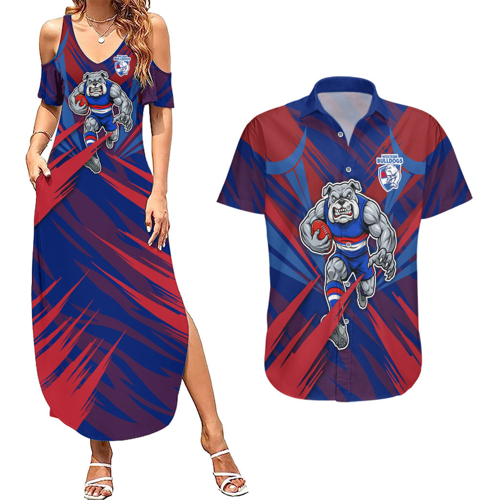 Western Bulldogs Australian Football Couples Matching Summer Maxi Dress and Hawaiian Shirt Aggressive Bulldog Mascot - Bold Team Colors