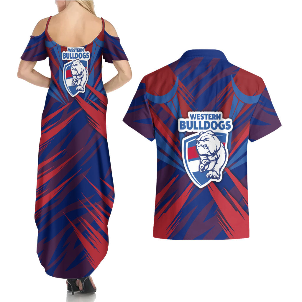 Western Bulldogs Australian Football Couples Matching Summer Maxi Dress and Hawaiian Shirt Aggressive Bulldog Mascot - Bold Team Colors