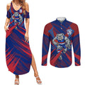 Western Bulldogs Australian Football Couples Matching Summer Maxi Dress and Long Sleeve Button Shirt Aggressive Bulldog Mascot - Bold Team Colors