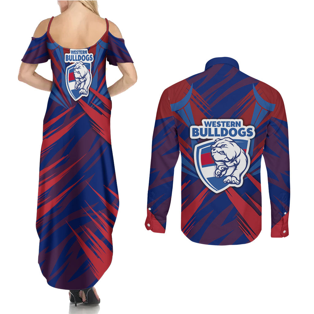 Western Bulldogs Australian Football Couples Matching Summer Maxi Dress and Long Sleeve Button Shirt Aggressive Bulldog Mascot - Bold Team Colors
