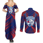 Western Bulldogs Australian Football Couples Matching Summer Maxi Dress and Long Sleeve Button Shirt Aggressive Bulldog Mascot - Bold Team Colors