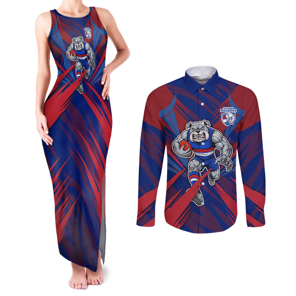 Western Bulldogs Australian Football Couples Matching Tank Maxi Dress and Long Sleeve Button Shirt Aggressive Bulldog Mascot - Bold Team Colors