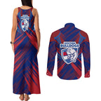 Western Bulldogs Australian Football Couples Matching Tank Maxi Dress and Long Sleeve Button Shirt Aggressive Bulldog Mascot - Bold Team Colors