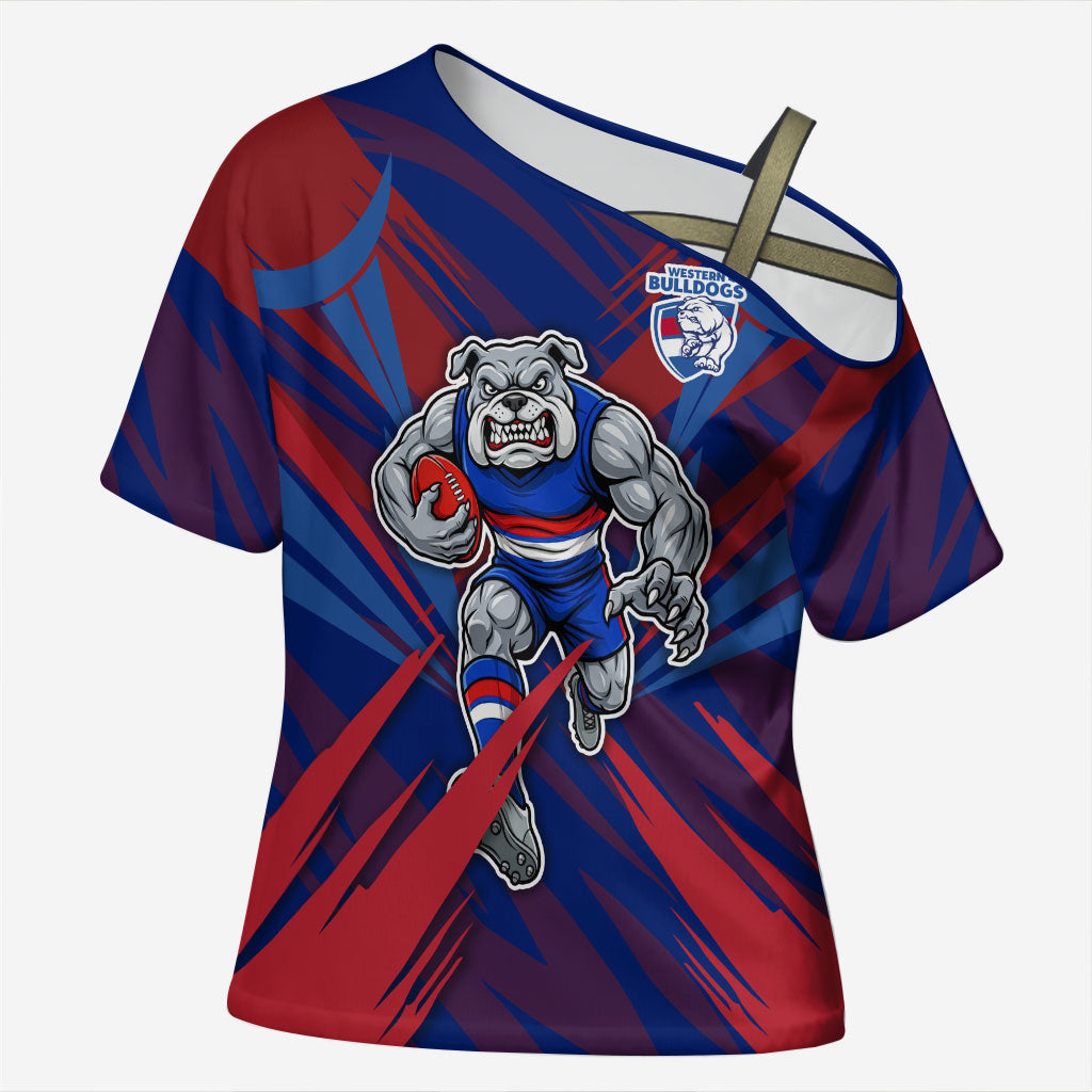 Western Bulldogs Australian Football Cross Shoulder Shirt Aggressive Bulldog Mascot - Bold Team Colors