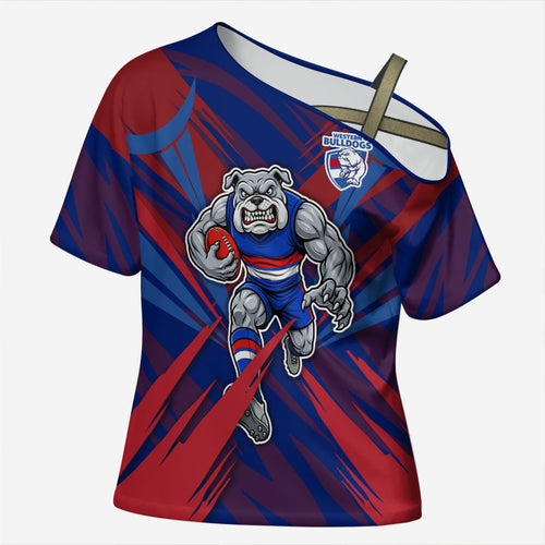 Western Bulldogs Australian Football Cross Shoulder Shirt Aggressive Bulldog Mascot - Bold Team Colors