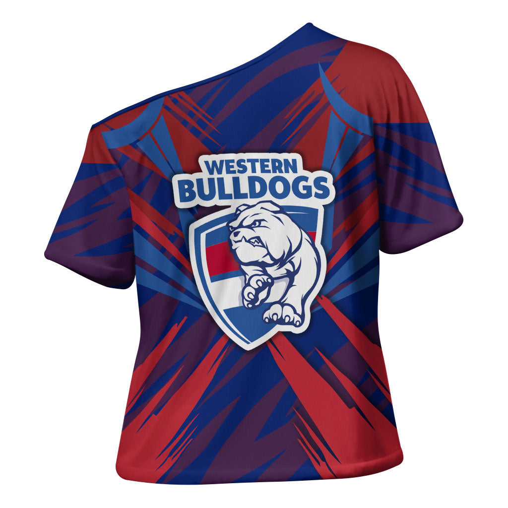 Western Bulldogs Australian Football Cross Shoulder Shirt Aggressive Bulldog Mascot - Bold Team Colors