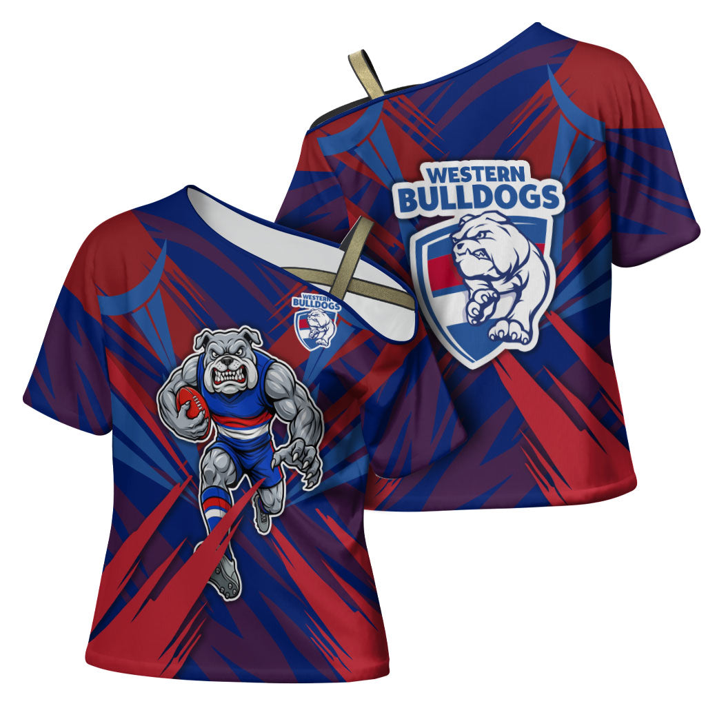 Western Bulldogs Australian Football Cross Shoulder Shirt Aggressive Bulldog Mascot - Bold Team Colors