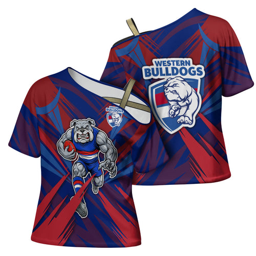 Western Bulldogs Australian Football Cross Shoulder Shirt Aggressive Bulldog Mascot - Bold Team Colors