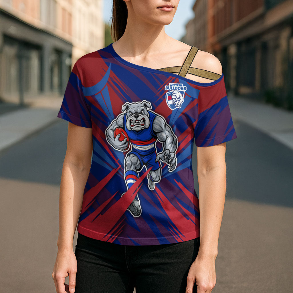 Western Bulldogs Australian Football Cross Shoulder Shirt Aggressive Bulldog Mascot - Bold Team Colors