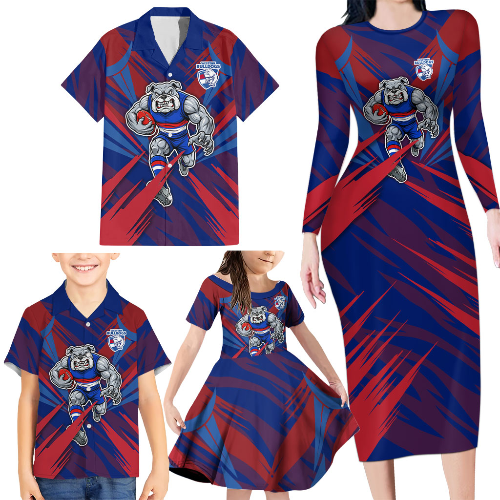 Western Bulldogs Australian Football Family Matching Long Sleeve Bodycon Dress and Hawaiian Shirt Aggressive Bulldog Mascot - Bold Team Colors