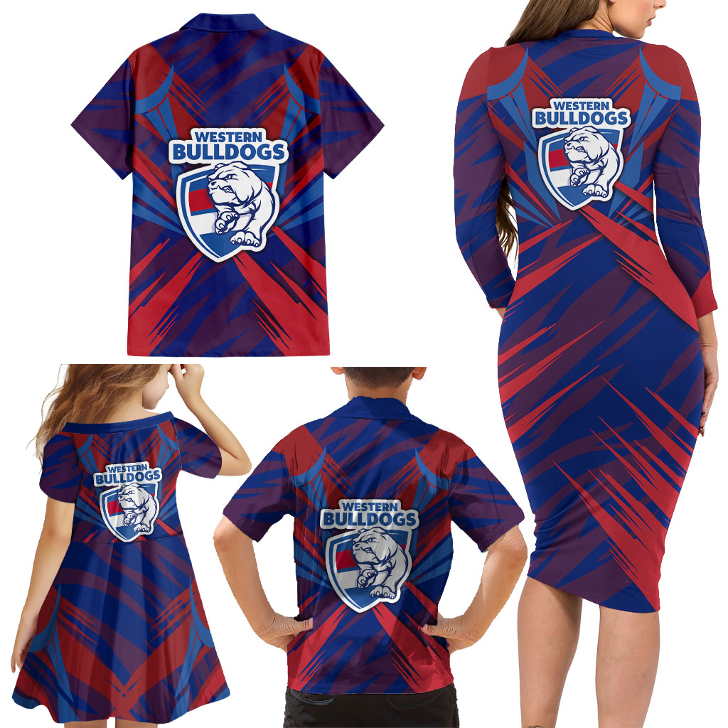 Western Bulldogs Australian Football Family Matching Long Sleeve Bodycon Dress and Hawaiian Shirt Aggressive Bulldog Mascot - Bold Team Colors