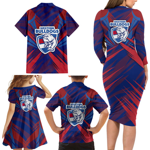 Western Bulldogs Australian Football Family Matching Long Sleeve Bodycon Dress and Hawaiian Shirt Aggressive Bulldog Mascot - Bold Team Colors