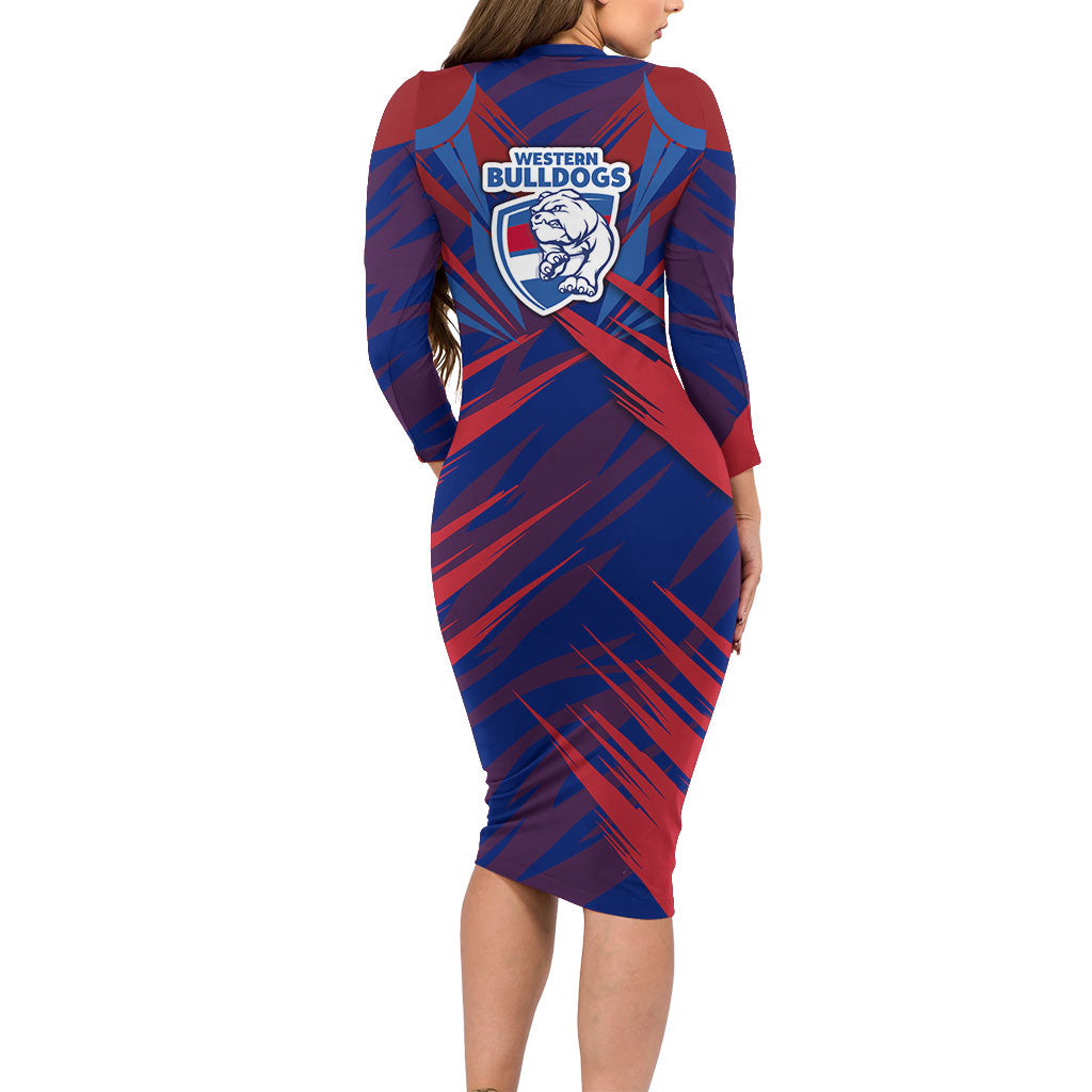 Western Bulldogs Australian Football Family Matching Long Sleeve Bodycon Dress and Hawaiian Shirt Aggressive Bulldog Mascot - Bold Team Colors