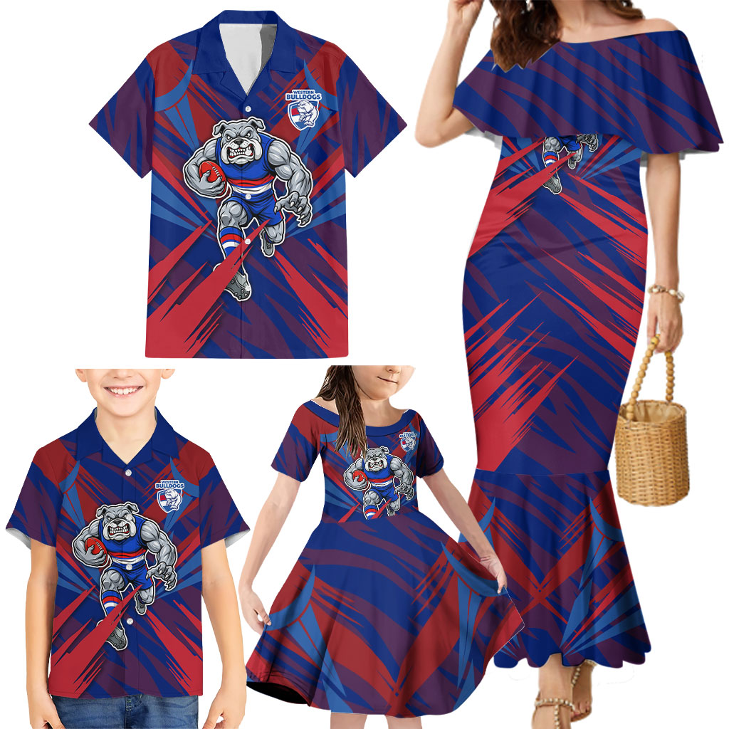 Western Bulldogs Australian Football Family Matching Mermaid Dress and Hawaiian Shirt Aggressive Bulldog Mascot - Bold Team Colors