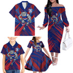 Western Bulldogs Australian Football Family Matching Off The Shoulder Long Sleeve Dress and Hawaiian Shirt Aggressive Bulldog Mascot - Bold Team Colors