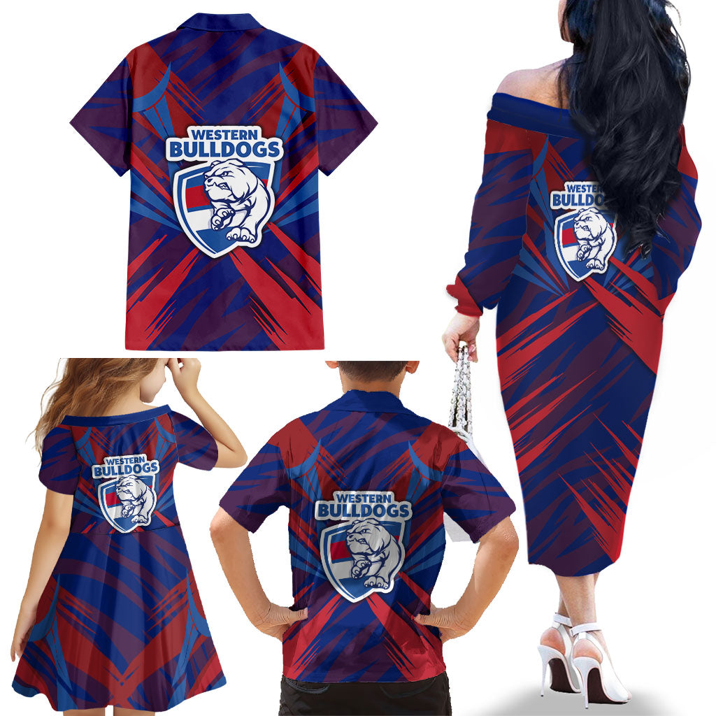 Western Bulldogs Australian Football Family Matching Off The Shoulder Long Sleeve Dress and Hawaiian Shirt Aggressive Bulldog Mascot - Bold Team Colors