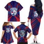 Western Bulldogs Australian Football Family Matching Off The Shoulder Long Sleeve Dress and Hawaiian Shirt Aggressive Bulldog Mascot - Bold Team Colors