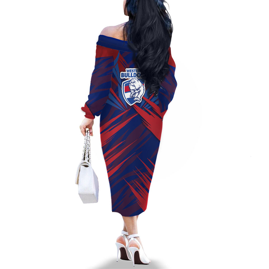 Western Bulldogs Australian Football Family Matching Off The Shoulder Long Sleeve Dress and Hawaiian Shirt Aggressive Bulldog Mascot - Bold Team Colors