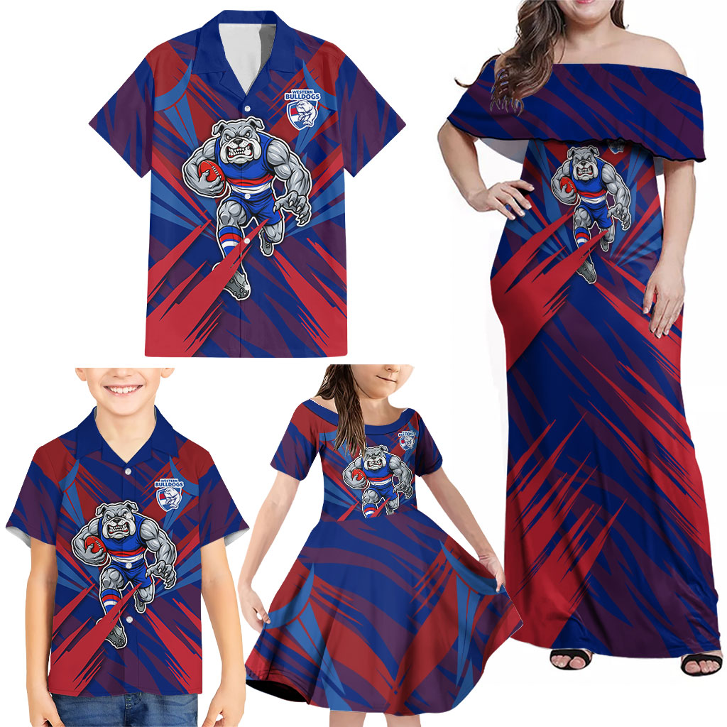 Western Bulldogs Australian Football Family Matching Off Shoulder Maxi Dress and Hawaiian Shirt Aggressive Bulldog Mascot - Bold Team Colors
