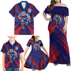 Western Bulldogs Australian Football Family Matching Off Shoulder Maxi Dress and Hawaiian Shirt Aggressive Bulldog Mascot - Bold Team Colors