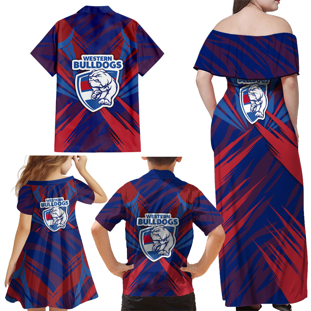 Western Bulldogs Australian Football Family Matching Off Shoulder Maxi Dress and Hawaiian Shirt Aggressive Bulldog Mascot - Bold Team Colors