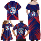 Western Bulldogs Australian Football Family Matching Off Shoulder Maxi Dress and Hawaiian Shirt Aggressive Bulldog Mascot - Bold Team Colors